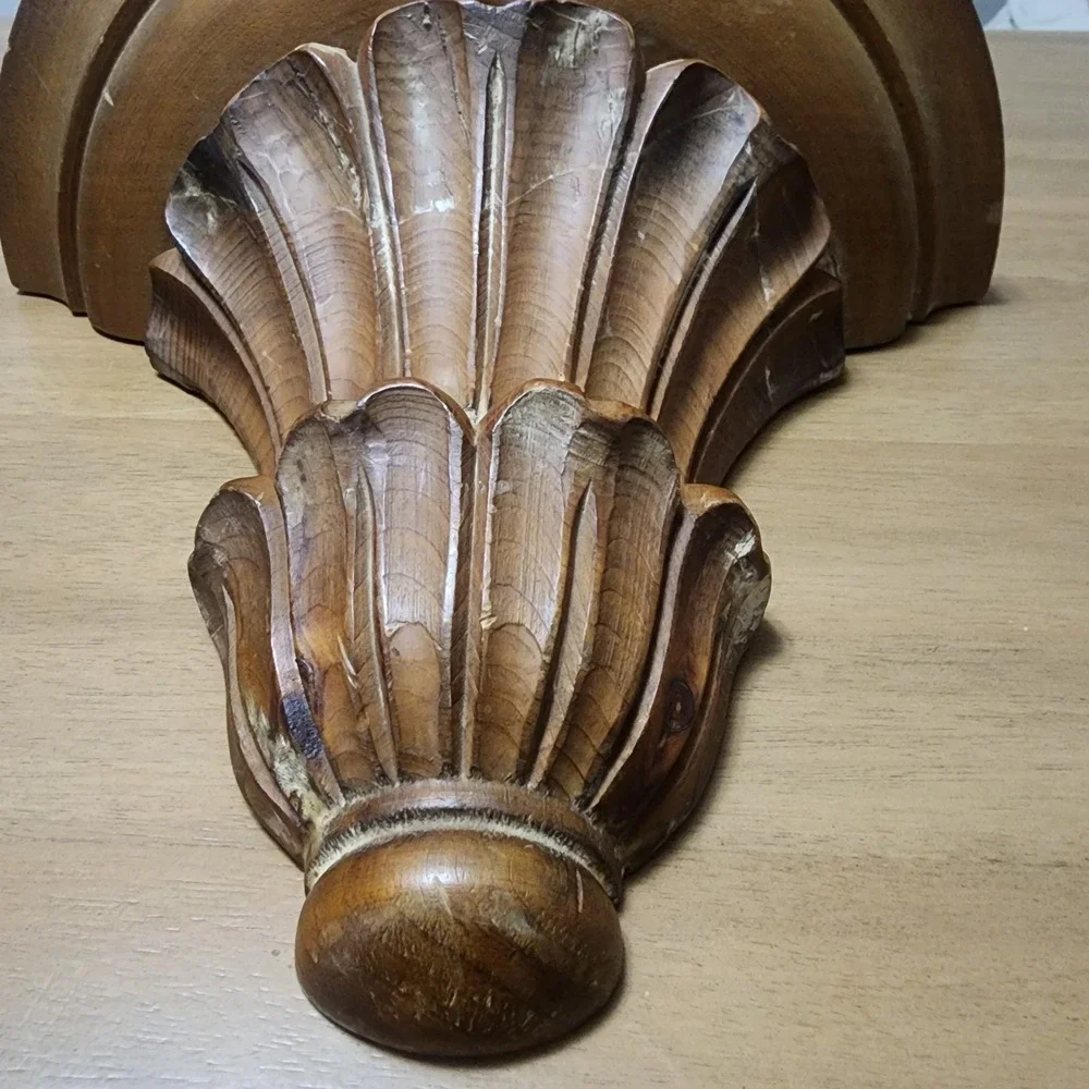 Carved Wood Wall Shelf Fluted Display Corbel End  Heavy Duty Solid Wood